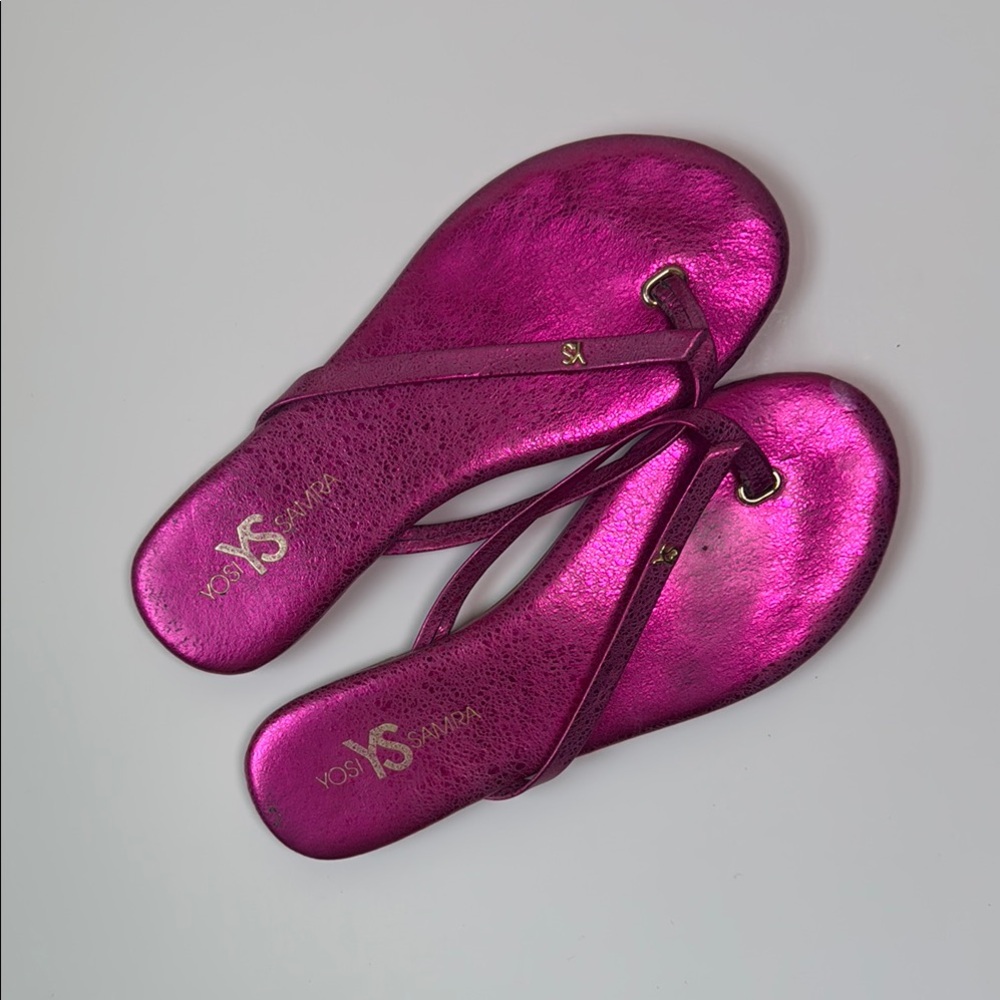 YOSI SAMRA Women's Fuchsia Pink Metallic‎ Rivington Sandals Size 8